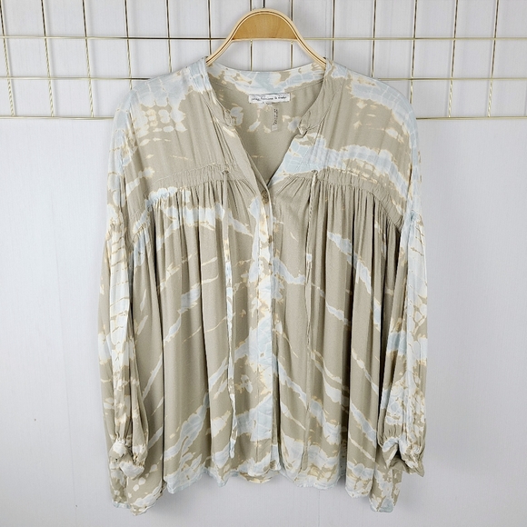 Young Fabulous & Broke Tan Blue Tie Dye Blouse - Picture 2 of 12